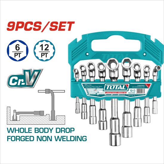 TOTAL 彎頭套筒板手組 9pcs (TLASWT0901)