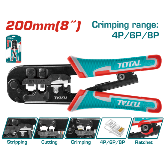 TOTAL 8吋網路線壓接鉗 4P/6P/8P (TMPCN5468R)