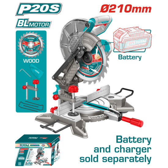 TOTAL 210mm鋰電多角度切斷機/20V-單主機 (TMSLI2021)