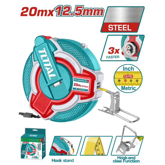 TOTAL 公英製鋼捲尺20m (TMT08206)