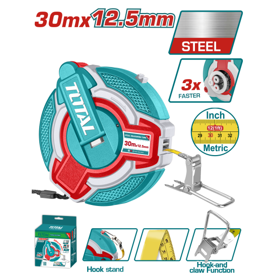 TOTAL 公英製鋼捲尺30m (TMT08306)