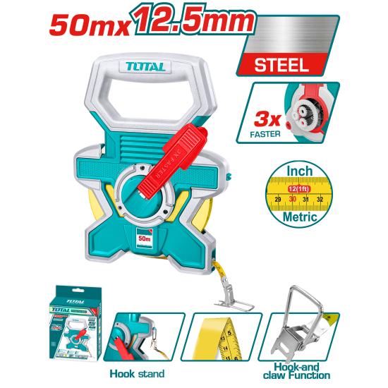 TOTAL 架式公英製鋼捲尺50m (TMT08506)