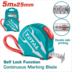 TOTAL 自動煞車捲尺 5米*25mm <魯班/公分> (TMT126255)