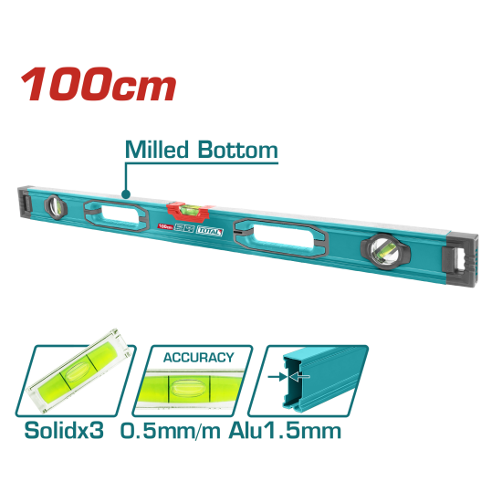 TOTAL  高級水平尺 金屬邊 三氣泡 100CM (TMT210028)