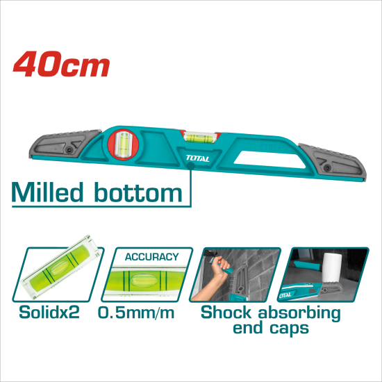 TOTAL 重型壓鑄水平尺 二氣泡 40CM (TMT221406)