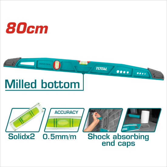 TOTAL 重型橋式水平尺 二氣泡 80CM (TMT221806)