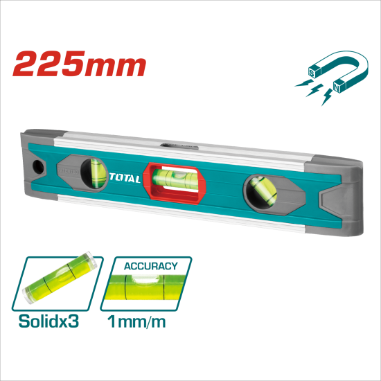 TOTAL 三氣泡水平尺 225mm (TMT2235)