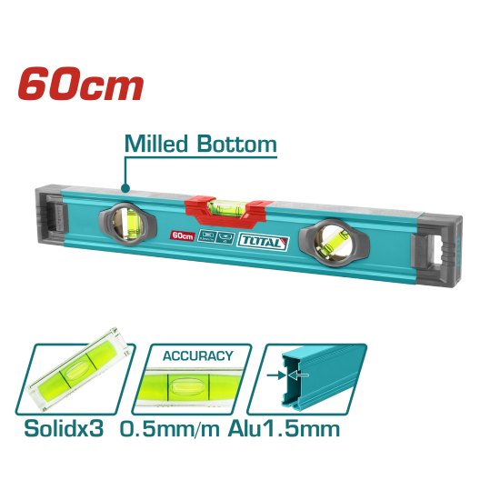 TOTAL  高級水平尺 金屬邊 三氣泡 60CM (TMT26028)