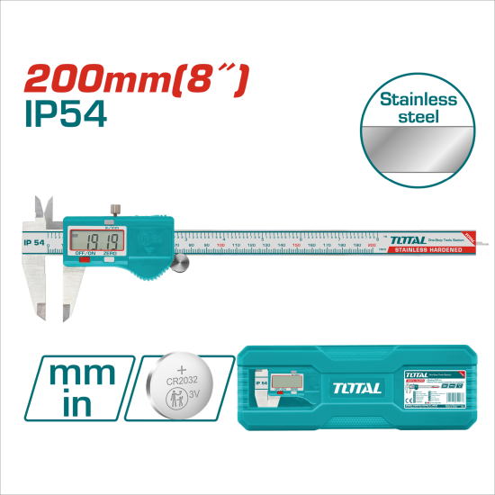 TOTAL 高精準電子游標卡尺 8吋 200mm (TMT322006)