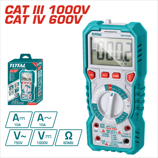 TOTAL 數位萬用電表 1000V (TMT47503)