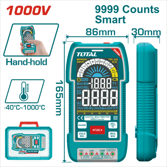 TOTAL 小型數位萬用電錶 1000V (TMT5110004)