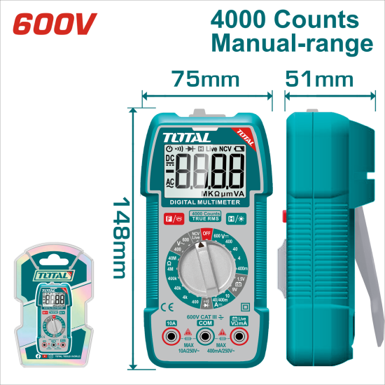 TOTAL 數位顯示萬用電錶 600V (TMT536002)
