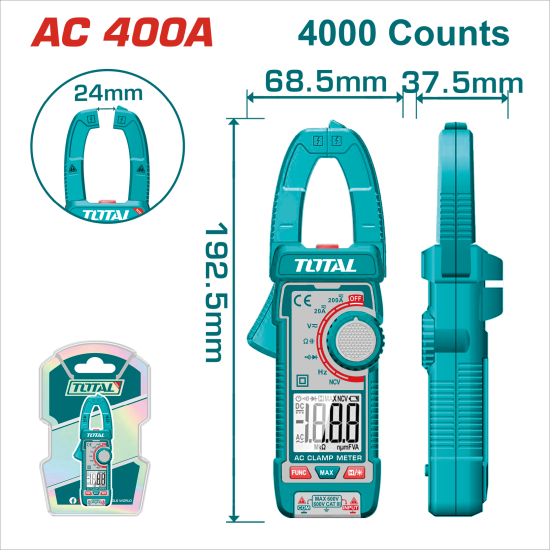 TOTAL 數位顯示交流鉤錶 400A (TMT762001)