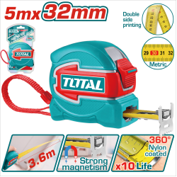 TOTAL 強化款尼龍包膠公制捲尺 <5米*32mm> (TMT80532M)