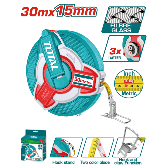 TOTAL 測量纖維布尺 30米 公英制 (TMTF18306)