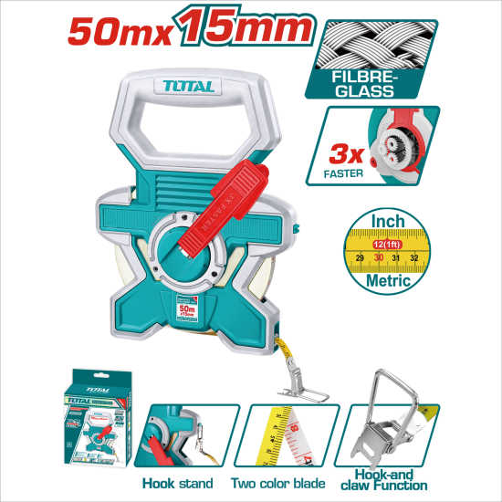 TOTAL 三倍速布尺 50米 公英制 (TMTF18506)