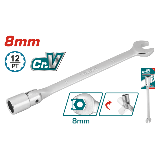 TOTAL 搖頭套筒開口板手 8mm (TOESH081)