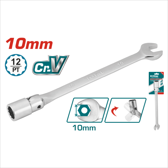 TOTAL 搖頭套筒開口板手 10mm (TOESH101)