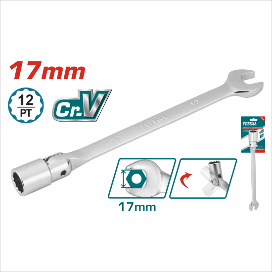  TOTAL 搖頭套筒開口板手 17mm(TOESH171)