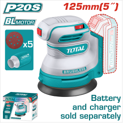 TOTAL 20V 鋰電無刷圓盤砂紙機 5吋 (TROSLI2002)