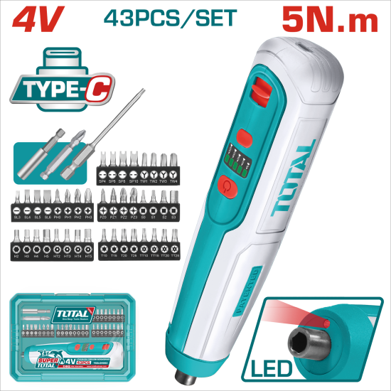 TOTAL 一站式工具 4V 直柄起子機 (TSDLI04062)