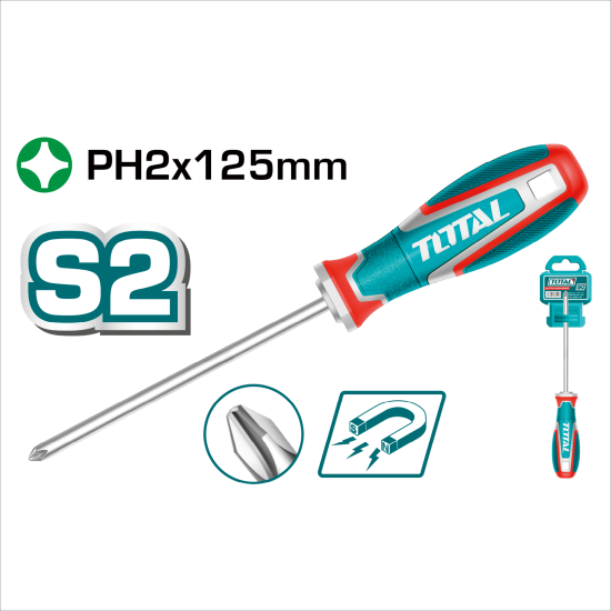 TOTAL 帶磁十字螺絲起子 PH2*125mm (TSDPH2125)