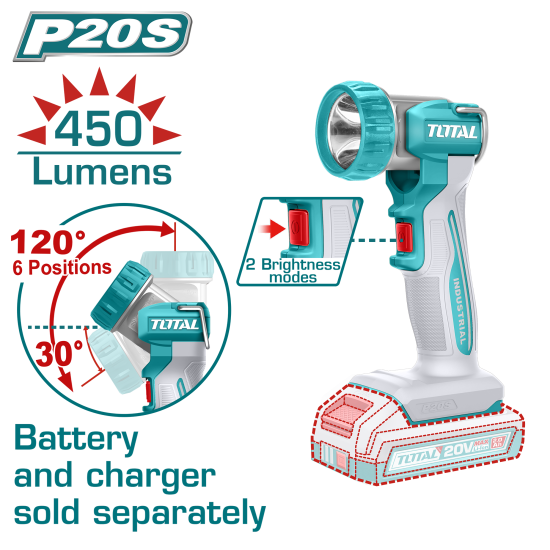 充電式手持工作燈 20V 450流明 鋁殼折疊 -單機 (TWLI2058)