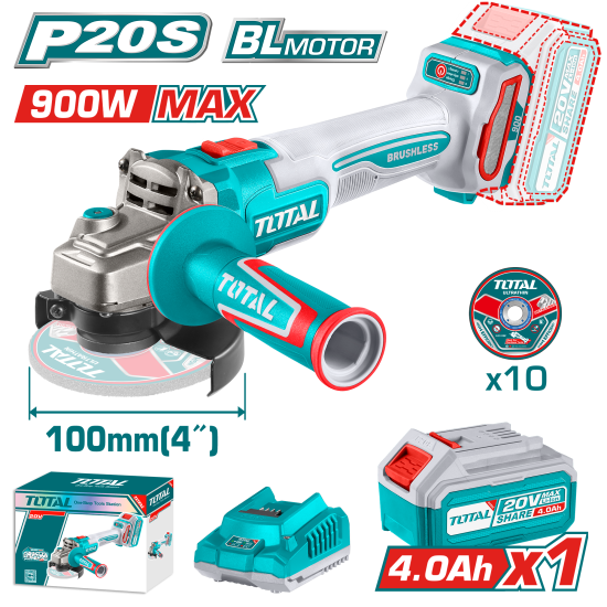 TOTAL  20V 鋰電無刷砂輪機 全配款 (UTAGLI261023)