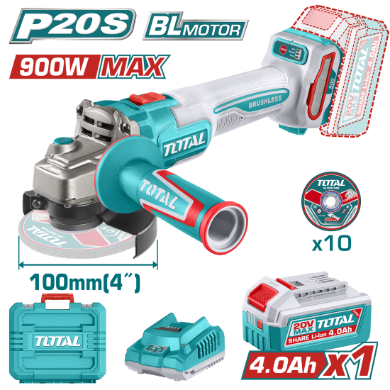 TOTAL  20V 鋰電無刷砂輪機 全配款 (UTAGLI261023)