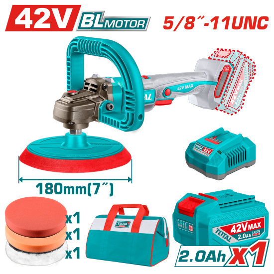 TOTAL 42v鋰電拋光機 180mm-單2A組 (UTAPLI42181)