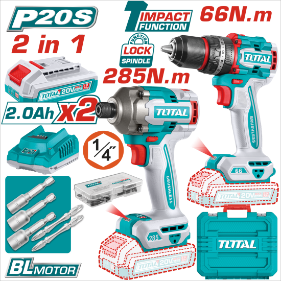 TOTAL 鋰電起子機 震動電鑽雙機組 (UTCKLI20277)