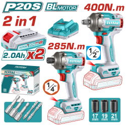 < 請洽各經銷通路 >TOTAL 一站式工具 20V 鋰電無刷衝擊起子機板手組套 (UTCKLI20281) 