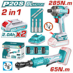 < 請洽各經銷通路 >TOTAL 20V 鋰電無刷起子機+90度棘輪板手組套 (UTCKLI20282)