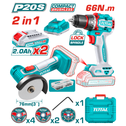 < 請洽各經銷通路 >TOTAL  新款 20V 3吋無刷砂輪電鑽雙機組套 (UTCKLI20766)