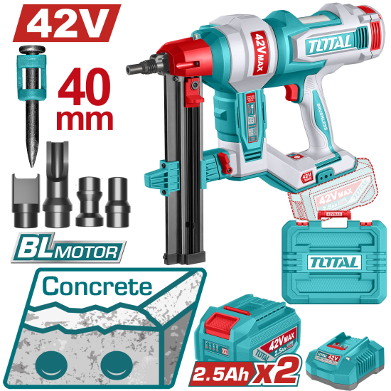 TOTAL 42V鋰電鋼釘槍-雙2.5A組 (UTCNLI420602)