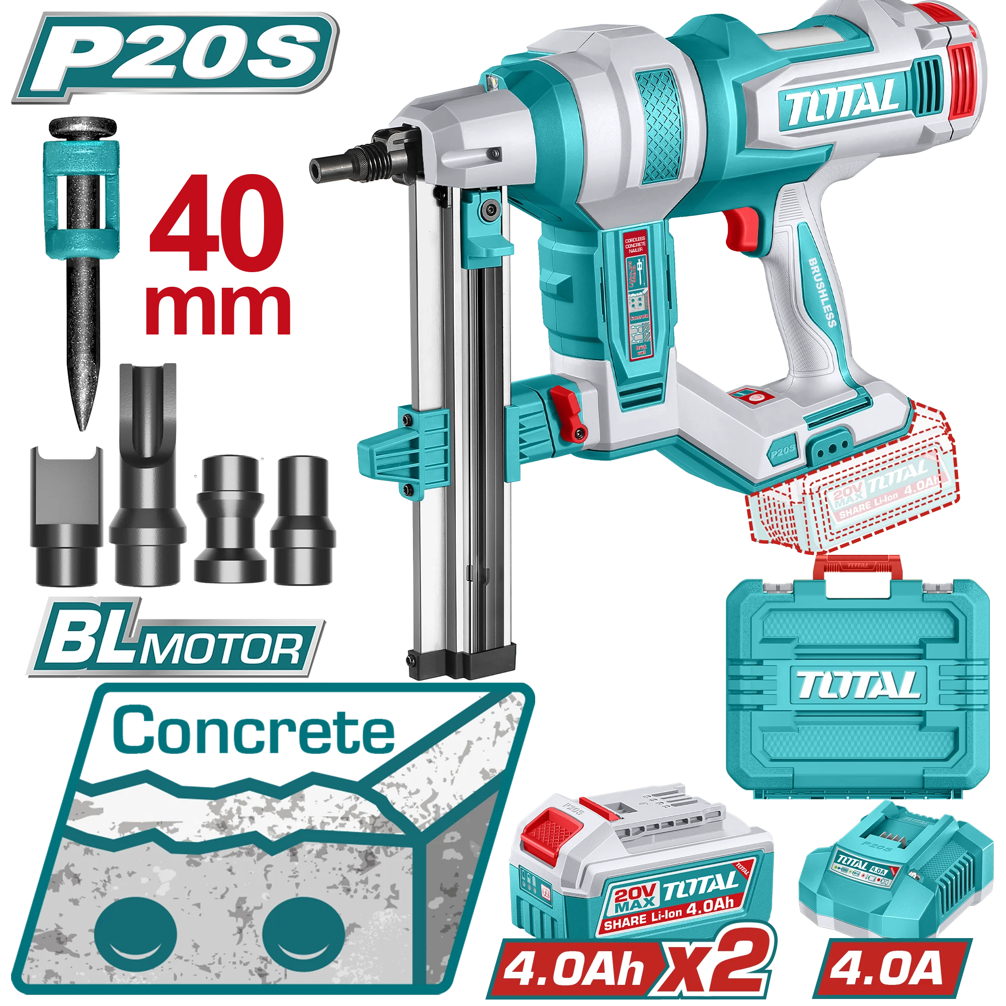 Tohun Kobayashi樣專用 4點 TOTAL 20V 鋰電水泥鋼釘槍-雙4A (UTCNLI9008)