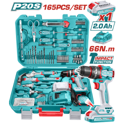 TOTAL 165件手工具+ 20V鋰電無刷震動電鑽套裝組 (UTHKTHP11652)