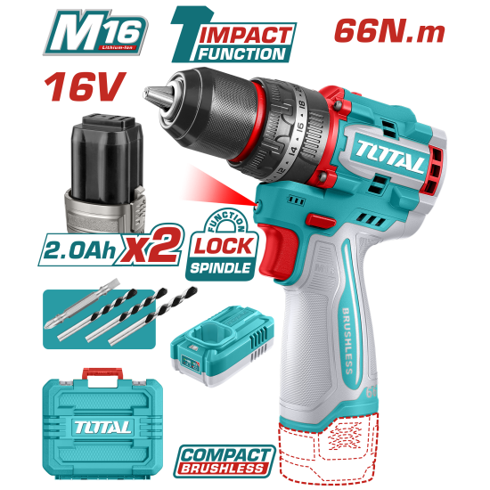 TOTAL M16鋰電震動電鑽套 (UTIDLI166062)