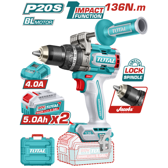 充電式震動電鑽 20V 136牛頓 -雙5.0Ah組套裝 (UTIDLI201368)