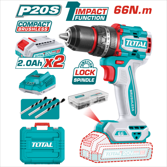 TOTAL 20V 無刷夾頭電鑽 66N.m (UTIDLI20668)