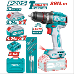 < 請洽各經銷通路 > TOTAL 20V 鋰電無刷夾頭電鑽 升級86Nm (UTIDLI20868) 