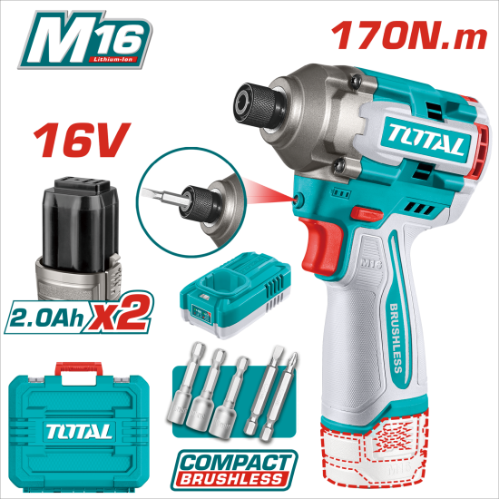 TOTAL 16V 無刷衝擊起子機 170N.m (UTIRLI16178)