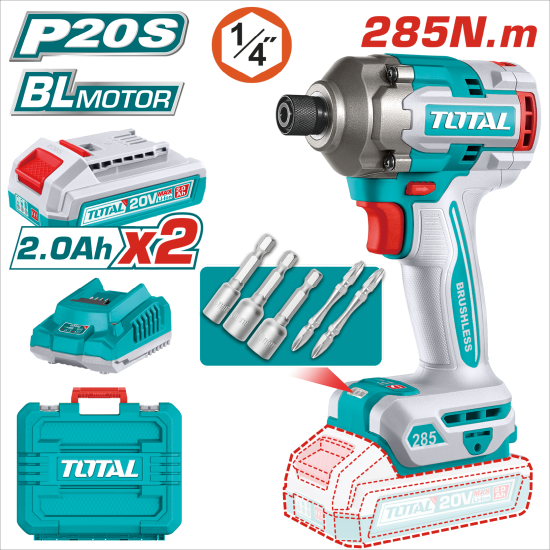<請洽各經銷商>TOTAL 20V 鋰電短身無刷起子機 285N.m (UTIRLI2028)