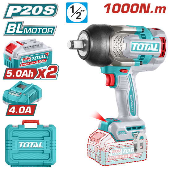 充電式衝擊扳手機 20V 1000牛頓/6分 -雙5.0Ah套裝 (UTIWLI20100)