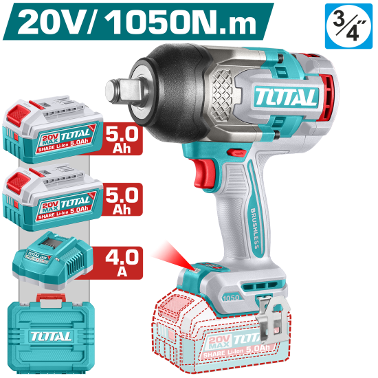 充電式衝擊扳手機 20V 1050牛頓/6分 -雙5.0Ah快充套裝 (UTIWLI201056)