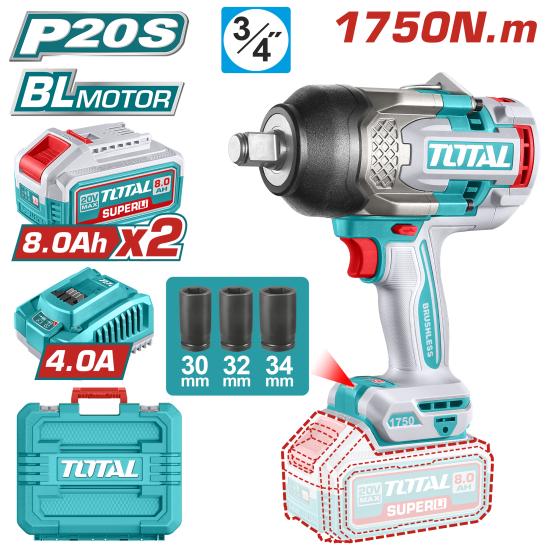 <預售>TOTAL 20V 超強力鋰電無刷衝擊板手 1750N.m (UTIWLI20175)