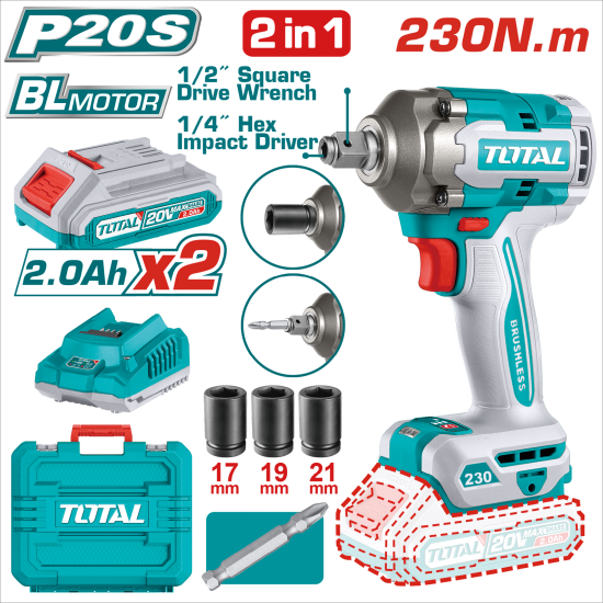  TOTAL 20V 無刷電動板手起子兩用機 230N.m (UTIWLI20236)