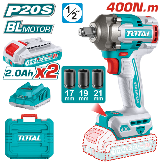 < 請洽各經銷通路 >TOTAL 高扭力無刷鋰電衝擊板手 400N.m (UTIWLI2040)
