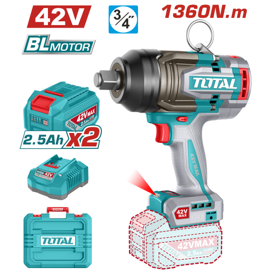 充電式衝擊扳手機 42V 1350牛頓/6分 -雙2.5Ah套裝 (UTIWLI421362)