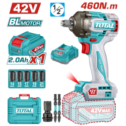 < 請洽各經銷通路 >TOTAL 42V 鋰電460Nm衝擊扳手-單2A套組(UTIWLI42461)